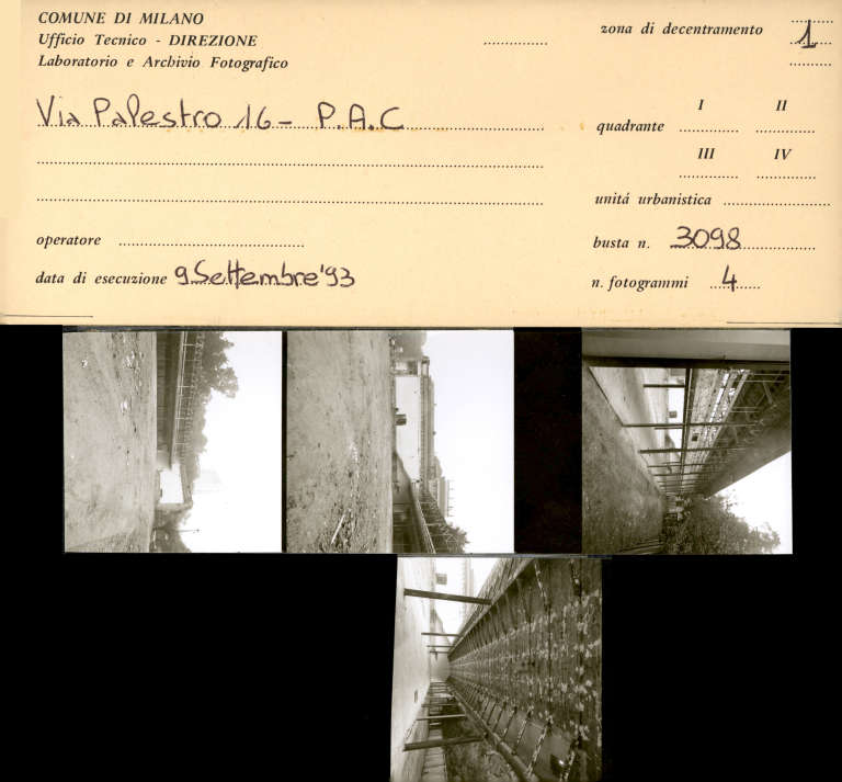 Provini fotografici del 9 settembre 1993 che ritraggono lo scheletro del PAC dopo la rimozione delle macerie