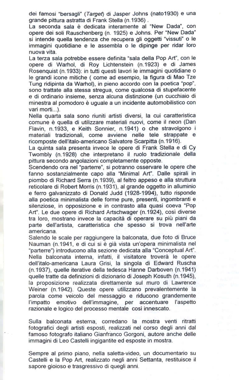 Guida alla mostra Omaggio a Leo Castelli